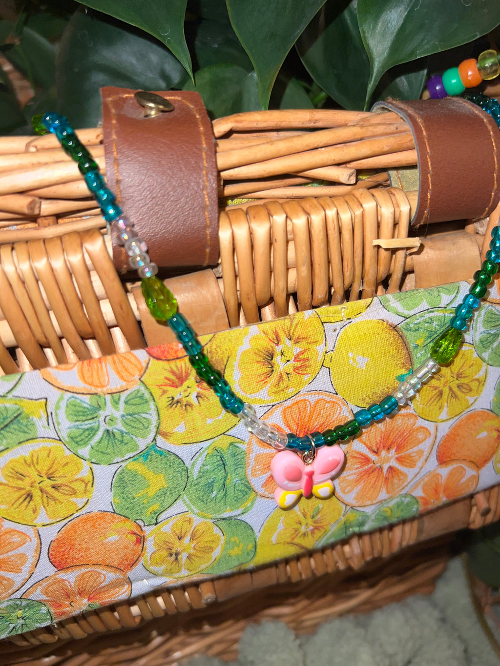 Pink Butterfly Beaded Necklace