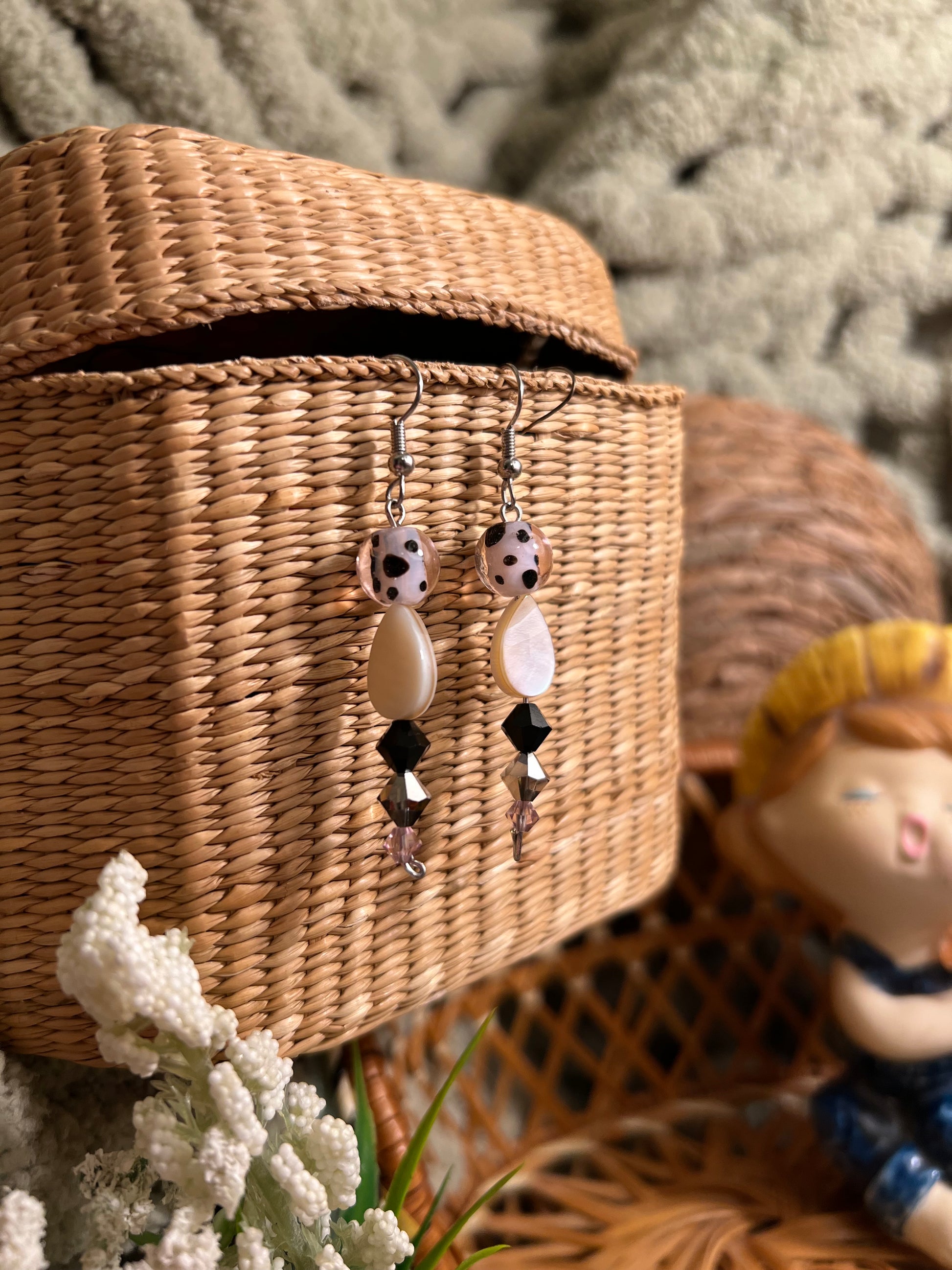 Pearly Cow Mushroom Earrings