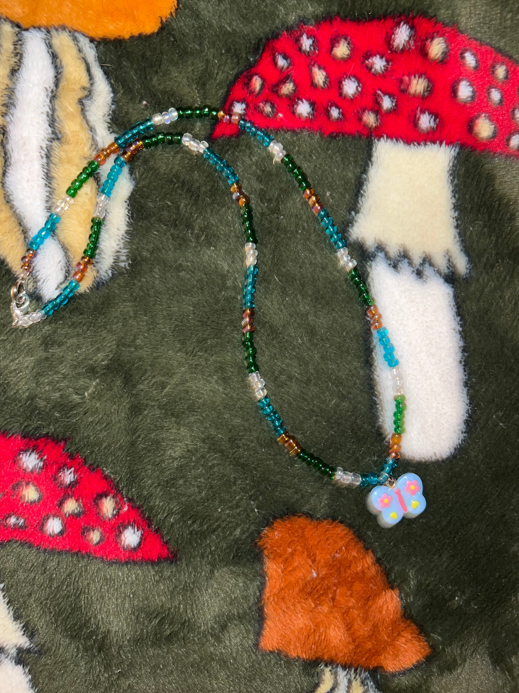 Blue Butterfly Beaded Necklace