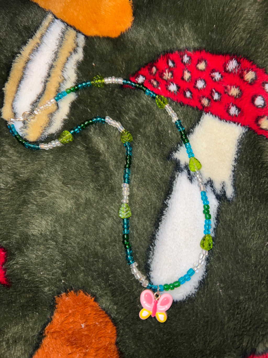 Pink Butterfly Beaded Necklace